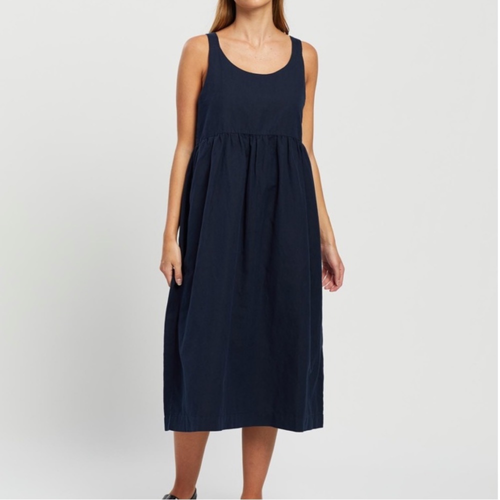 Outland Denim Navy Lily Organic Linen Swing Dress Size Medium